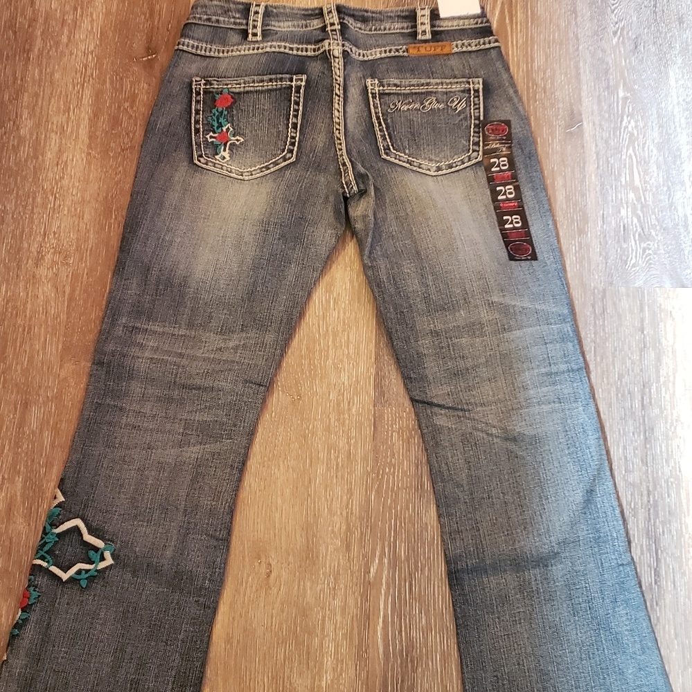 Cowgirl Tuff Embroidered Cross and Flower Jean's